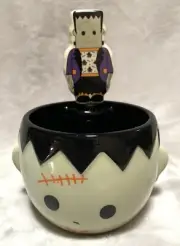 NEW Halloween FRANKENSTEIN Dip/Spread 3D Ceramic Bowl w/Matching Spreading Knife