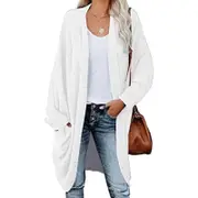 Women's Bohemian Long Pocket Cardigans - White