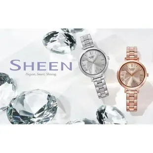 【CASIO 卡西歐】SHEEN 太陽光芒幾何女錶(SHE-4558PG-4A)