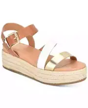 Tommy Hilfiger Beige Platform Marri Round Toe Wedge Buckle Espadrille Size 9.5M