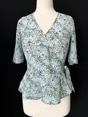 NEW Banana Republic XS Blouse Chiffon Floral Peplum Wrap Kimono Sleeve Lined