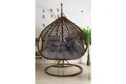 Double Seat Hanging Egg Chair Luxury - Brown Basket & Grey Cushion