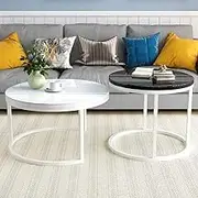 Round Nesting Coffee Table Modern Furniture Nesting Side Set of 2 ，Tempered Glass Metal Frame Center Accent Table Living Room,Office, Balcony, Apartment(H)
