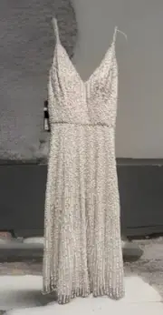 Lara NWT Gemma Beaded Midi Wedding Dress Beaded v-neckline sheath gown Ivory