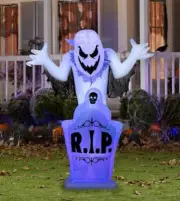 5' GEMMY GHOST OVER TOMBSTONE Airblown Yard Inflatable SHORT CIRCUIT LIGHTING