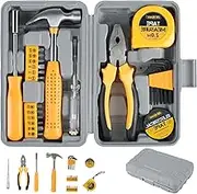 24Pcs Household Repair Tool Kit,Multi-Purpose Home Hand Tool Set with Storage Case Durable Hammer and Allen Key Set with Electrician Tape Test Pen Wire Plier Bits Hammer