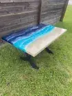 Ocean Epoxy Resin Coffee Table Top, Wave Resin Live Edge Table Top Decor
