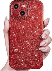 Svanove for iPhone 13 Mini Phone Case Glitter Sparkly, Girly Cute Bling Glittery Sparkle, Shiny Shimmer Glossy Jelly Bright Silicone Thin Slim Case for Women Aesthetic & Hard Camera Cover, Red Wine