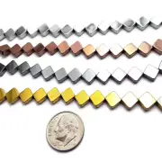 Gray/Gold/Silver/Copper Hematite Flat Square Diamond Beads 7x8mm 15.5" Strand