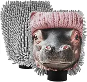 XYMZR Hippo Scarf Hat Absorbent Microfiber Car Wash Mitt, Funny Cute Anime Scratch Free for Cars Cleaning, Home Cleaning Mitts, 2 Pack, 10.24” L x 7.09” W