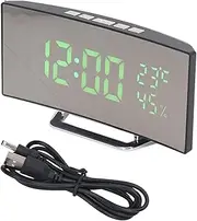 LED Digital Clock for Bedroom, 3 Level Brightness Snooze USB Battery Powered Electronic Mirror Alarm Clock with Temp Humidity Display (Green Light)