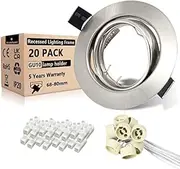 Wondlumi Recessed Ceiling Light Fittings Round Brushed Chrome Frame for Spot Lights 30° Tilt Adjustable Downlight with GU10 Lamp Holder 20 Pack
