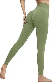 [Generic] Womens Yoga Pants Lightweight Running Sweatpants Sexy Trousers with Pockets, Green, Small