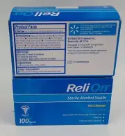 200 Ct Individually Wrapped ReliOn Sterile Alcohol Swabs Skin Cleanser Lot of 2