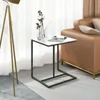 LUVODI Modern C Shaped Sofa Side Table Small Marble Laptop Corner Coffee Table w