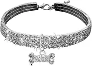 Bling Bone Pendant Pet Collar Necklace for Small Dogs Cats Cute Accessory for Puppy Adjustable (White,25cm)