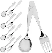 Gatuida Baby Training Spoon and Fork Set Kids Silverware Smooth for Independent Eating