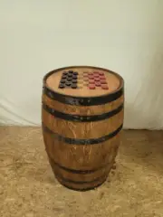 Whiskey Barrel Laser Engraved Checker-Chess Board Game Table-FREE SHIPPING