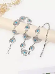 Western Equestrian Antique Silver CONCHO CHAIN BELT W/Turquoise