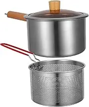 KICHOUSE 1Set Stainless Steel Frying Pot with Basket Deep Fryer for Household Cooking Ergonomic Design Includes Fry Basket Lid Portable Frying Pan