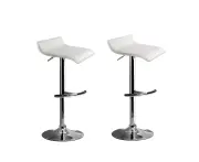 2x Adjustable White PU Leather Bar Stools Swivel Chairs Gas Lift Kitchen Seat