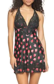 Black Bow 'Muse' Lace & Satin Backless Chemise in Fresh Picked/Black at Nordstrom, Size Large
