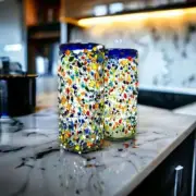 Vibrant Hand Blown Mexican Drinking Glass | Colorful Confetti Pebbled Tumbler