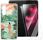 ESACMOT Swimming Women Pattern Case Compatible with Sharp Aquos Zero 5G Basic + [2 Pack] Screen Protector Tempered Glass, Shockproof Case Cover for Sharp Aquos Zero 5G Basic (6.4 inch)