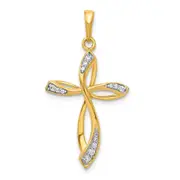 14K Yellow Gold 1/10ct. Real Diamond Cross Pendant