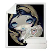 Dark Gothic Art Girl Alice White Rabbit Resurrected Throw Blanket