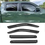 4pcs Out-Channel Tape On Dark Smoke Side Wind Deflector,Stylish Sun Rain Guards Window Visors fit for Nissan 2005-2020 Frontier Crew cab (with 4 Full Size Doors Only) 94407