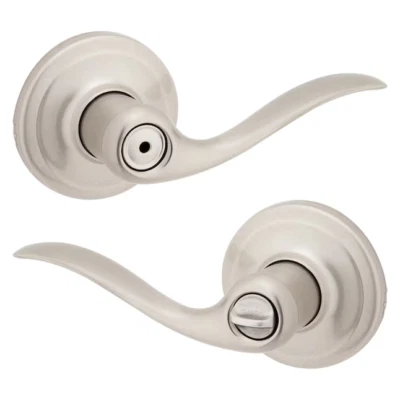 Kwikset Doorknob Tustin Bed&Bath Lockable Lever Handle Satin Nickel 97300-817