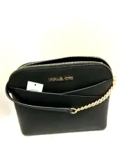 Michael Kors Jet Set Travel Medium Dome Chain Strap Crossbody Black Leather Bag