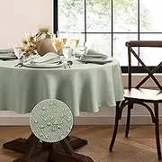 Elrene Home Fashions Laurel Solid Texture Water and Stain Resistant Tablecloth 60 x 84-inch Oval Sage