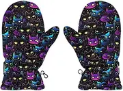 [Joisal] Neon Cats Colorful Gloves Cold Weather Kids, Ultra-Soft Lamb Velvet, Running Gloves Youth, Winter Gloves Toddler Boy, Small, Neon Cats Colorful