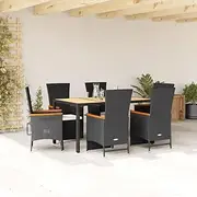 Patio Sets 7 Piece Garden Dining Set with Cushions Black Poly Rattan