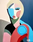 CORBELLIC COLD SHOULDER LADY CUBIST 16X20 CONTEMPORARY ORIGNAL WALL ART INTERIOR