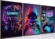 Gaming Room Decor Set of 3 - Cool Gamer Canvas Wall Art Poster Prints, Gaming Wall Decor Artwork for Kids Game Room Boys Bedroom Teen Room Decor 12x16 Inches Unframed