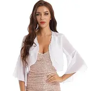 [Generic] Shrugs for Women Chiffon - Open Front Cropped Loose Cape | Women's Cardigan Bolero Shrug Ruffle for Mother