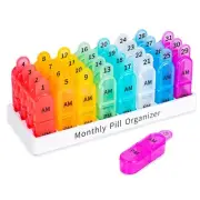 Monthly Pill Organizer 2 Times a Day - 30 Day Pill Box AM PM, BPA Free One Mo...
