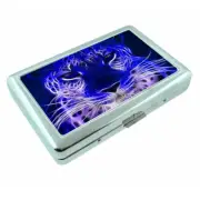 Neon Fractal Leopard Em1 Silver Metal Cigarette Case RFID Protection Wallet