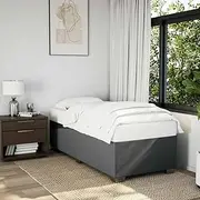 King Single Bed Frame, Dark Grey Fabric Platform, Modern Bedframe with Slats, Headboard - Ideal Bed Base for Mattress, Bedroom Furniture - 203 x 107 cm