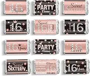 Zonon 90 Pcs 16th Birthday Candy Bar Wrappers Party Favors Chocolate Wrapper Stickers Pink and Black Mini Candy Labels for Girls Birthday Guest Favors Decorations