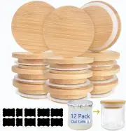 Oui Jar Lids 12Pack Oui Yogurt Jar Lids - Natural Bamboo Wood Oui Lids with Sili