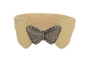 Women Wide Elastic Gold Fashion Hip Waisted Belt Butterfly Metal Buckle Size S M
