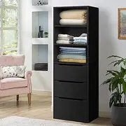 ALFORDSON Wardrobe Cabinet with Sliding Drawers and Adjustable Shelves Black Color, Compact Wooden Closet 50.5X 40x 160 cm, Dresser Clothing Organizer Clothes Storage Cupboard for Bedroom Living Room