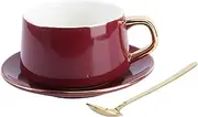 Coffee Cups Ceramic， Fine Bone China Cup and Saucer,2 Set Tea Cup Tray Porcelain Cup Latte Cup Porcelain Mugs for Coffee Big Coffee Mug(Red)