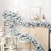 Roexboz Christmas Garland 2.7M / 8.8 feet Thick Snowflakes Truffle Rattan fir Garland Christmas Decoration for Fireplace, Stairs, Railing, Outside, Inside, Party Decoration
