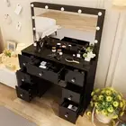 Black Dressing Table Set With 7 Drawers & LED Lighted Large Mirror Makeup Vanity