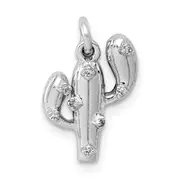 Solid 14k White Gold .03ct. Simulated CZ Cactus Pendant